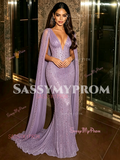 Trumpet Mermaid Tulle Cape V Neck Beading Prom Dress