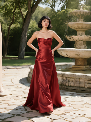 Satin A Line Sweetheart Burgundy Prom Dress