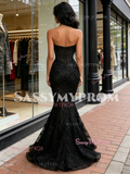 Black Sweetheart Lace Flower Beading Prom Dress