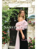Off The Shoulder Trumpet Mermaid Ruffles Tulle Velvet Prom Dress