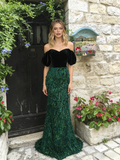 Off The Shoulder Trumpet Mermaid Green Sequin Prom Dress