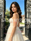 Spaghetti Straps A Line Tulle Tea Length White Homecoming Dress