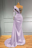 One Shoulder Satin Long Sleeves Mermaid Prom Dress