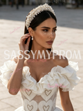 Beading Heart Off The Shoulder Ruffles Ball Gown Prom Dress