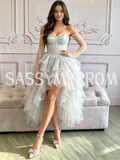 Silver High Low Tulle Sparkle Strapless Long Sleeve Homecoming Dress