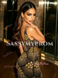Backless Yellow BlackTulle Trumpet Mermaid V Neck Beading Prom Dress