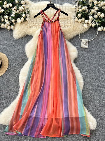 Breezy Summer Multicolored Stripes Dress