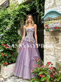 Purple Sweetheart A Line Tulle Layers Prom Dress
