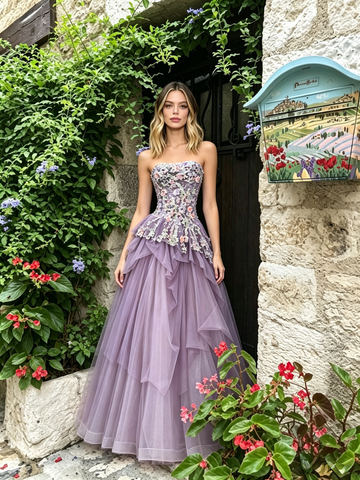 Purple Sweetheart A Line Tulle Layers Prom Dress