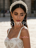 Straps Tulle A Line Heart Pearls White Square Prom Dress