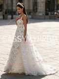 Straps Tulle A Line Heart Pearls White Square Prom Dress