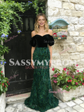 Off The Shoulder Trumpet Mermaid Green Sequin Prom Dress