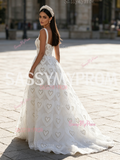 Straps Tulle A Line Heart Pearls White Square Prom Dress