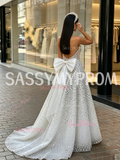 A Line Sequin Beading Silver V Neck Beading Tulle Prom Dress With Bow