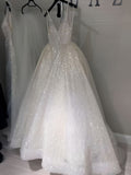 White V Neck Sparkle Tulle A Line Prom Dress