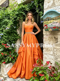 Orange Strapless Satin Ruffles Beading A Line Prom Dress
