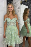 Green Lace Butterfly Off the Shoulder Homecoming Dress