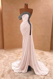 Crystal Royal Blue One Shoulder Ruched Prom Dress with Slit
