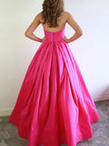 Strapless Bow Hot Pink Satin A Line Prom Dress
