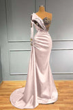 One Shoulder Satin Long Sleeves Mermaid Prom Dress