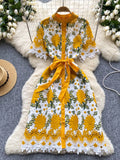 Floral Embroidery Vibrant Yellow Lace Dress