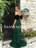 Off The Shoulder Trumpet Mermaid Green Sequin Prom Dress