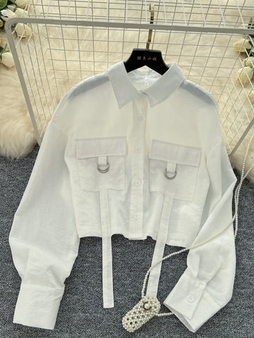 Unique Ring Pull Pockets White Shirt