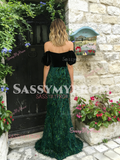 Off The Shoulder Trumpet Mermaid Green Sequin Prom Dress