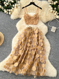 Tulle Skirt Beige Lace Embroidery Dress