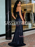 Spaghetti Straps Sequin Trumpet Mermaid Prom Dress With Slit