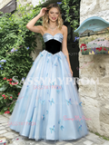 Blue Tulle A Line Butterfly Sweetheart Prom Dress