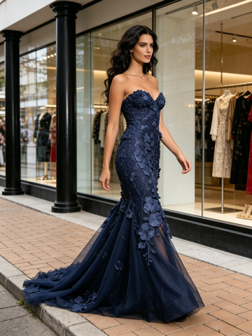 Navy Blue Trumpet Mermaid Lace Sweetheart Prom Dress Sassymyprom Navy Blue Trumpet Mermaid Lace Sweetheart Prom Dress Sassymyprom