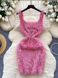 Feather Flattering Waist Pink Dress