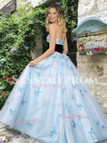 Blue Tulle A Line Butterfly Sweetheart Prom Dress