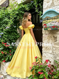 Yellow Off The Shoulder Satin Ruffles A Line Prom Dress