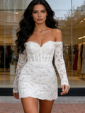 Long Sleeve Short Mini Off The Shoulder Wedding Dress