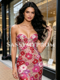 Fuchisa Sweetheart Trumpet Mermaid Floral Tulle Prom Dress