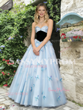 Blue Tulle A Line Butterfly Sweetheart Prom Dress