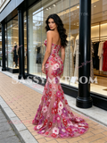 Fuchisa Sweetheart Trumpet Mermaid Floral Tulle Prom Dress