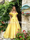 Yellow Off The Shoulder Satin Ruffles A Line Prom Dress