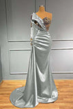 One Shoulder Satin Long Sleeves Mermaid Prom Dress
