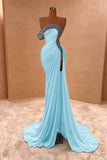 Crystal Royal Blue One Shoulder Ruched Prom Dress with Slit