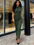Black Summer Casual Ruched Bodycon Maxi Dress