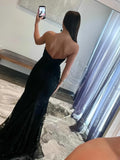 Tulle Lace Black See Through Trumpet Mermaid Prom Dress