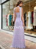 Lavender Straps Satin Lace A Line Prom Dress