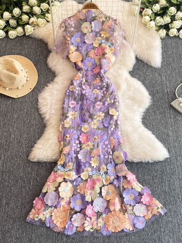 Stunning Flower-Adorned Lavender Dress