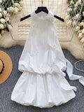 Graceful Ruffles Flowing Ribbon White Dress