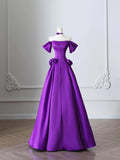 Purple Satin A-Line Off The Shoulder Prom Dress