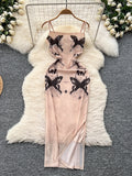 Bodycon Midi Butterfly Peach Summer Dress