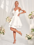 White Short Mini Satin A Line Wedding Dress